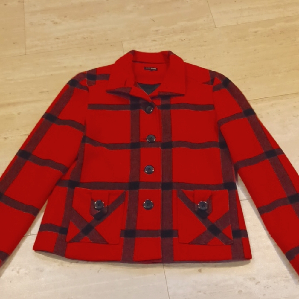 600 West Sylish & Gorgeous Wool Blend Reddish Orange/Black Button Front Jacket